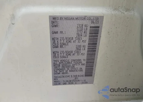 2023 Nissan Murano Sv Fwd z USA, uszkodzony, nr VIN 5N1AZ2BJ3PC138406